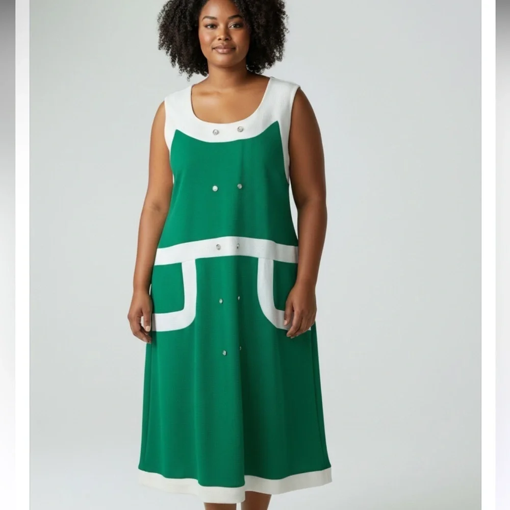 Ashro Green and White Midi Dress New with tags womens size 26 sheath dress